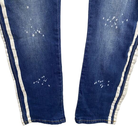 M Society Denim Jeans Mens Actual Size 38Wx31 Blue Paint Splattered Side Stripes - Picture 4 of 13